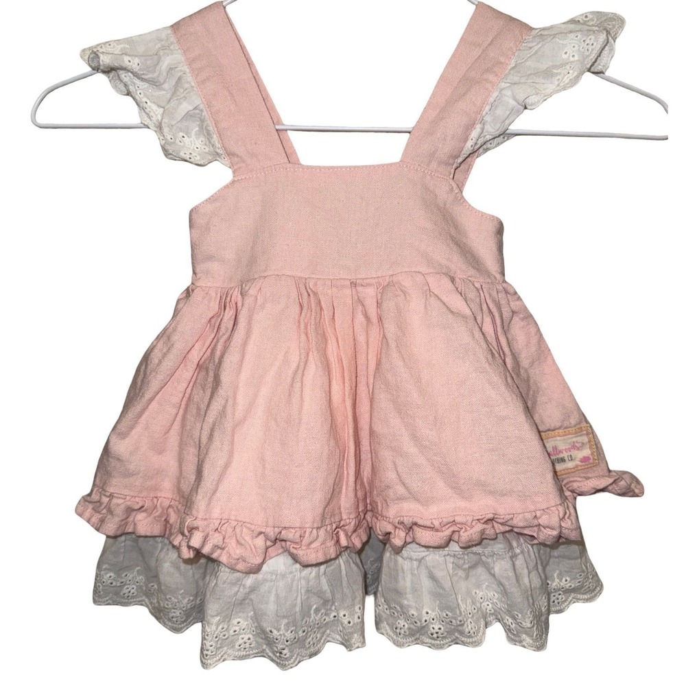 9D. Vtg Smallwoods HTF OG SweetHoney 12mo Linen/Cotton Pinafore Dress & Bloomers